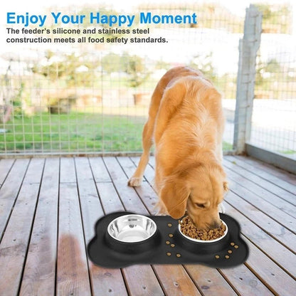 Antislip Double Dog Bowl with Mat for Pets | Tenini Strive Pet