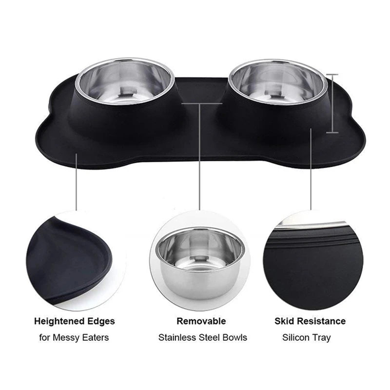 Antislip Double Dog Bowl with Mat for Pets | Tenini Strive Pet